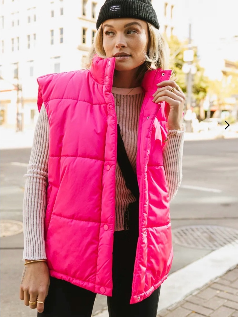 Women’s Sleeveless Puffer Vest in Hot Pink